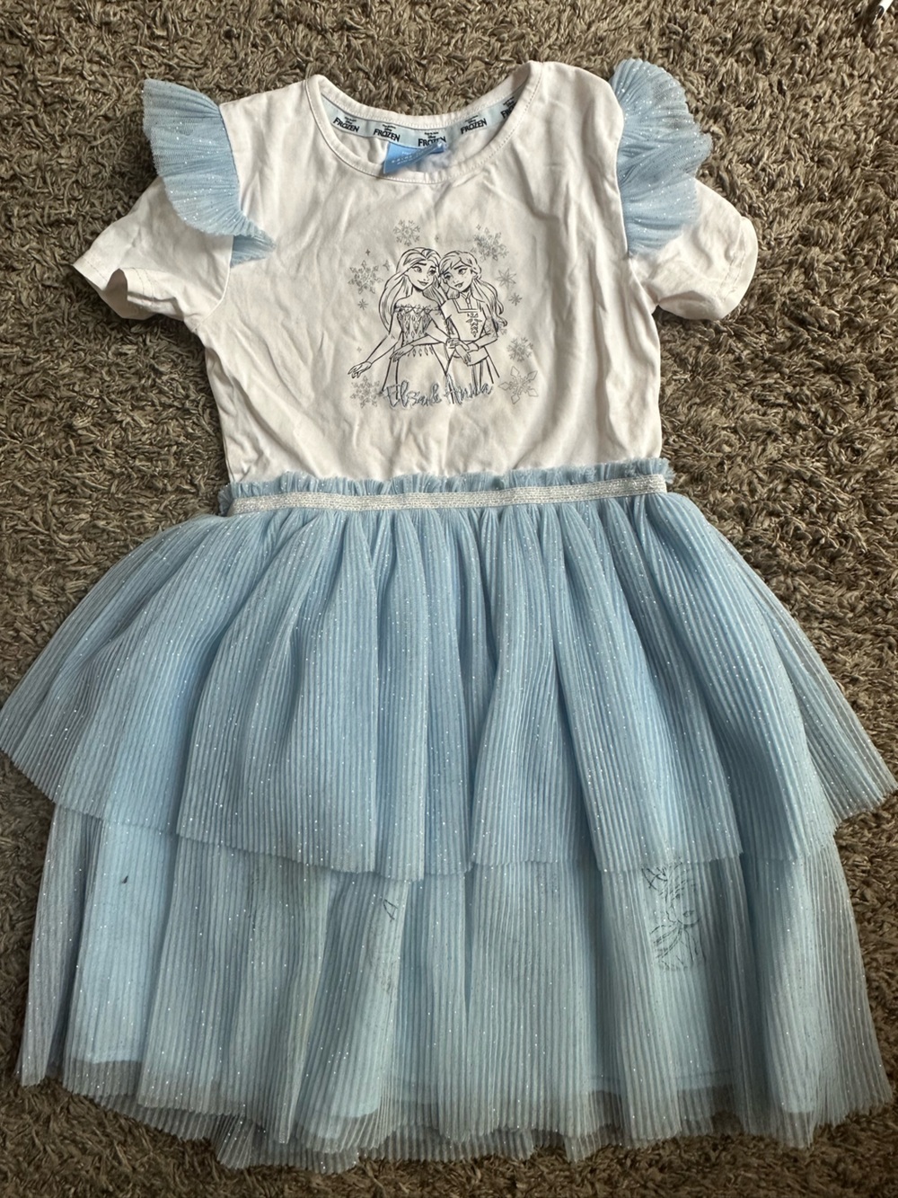 Disney White and Light Blue Frozen Tulle Dress